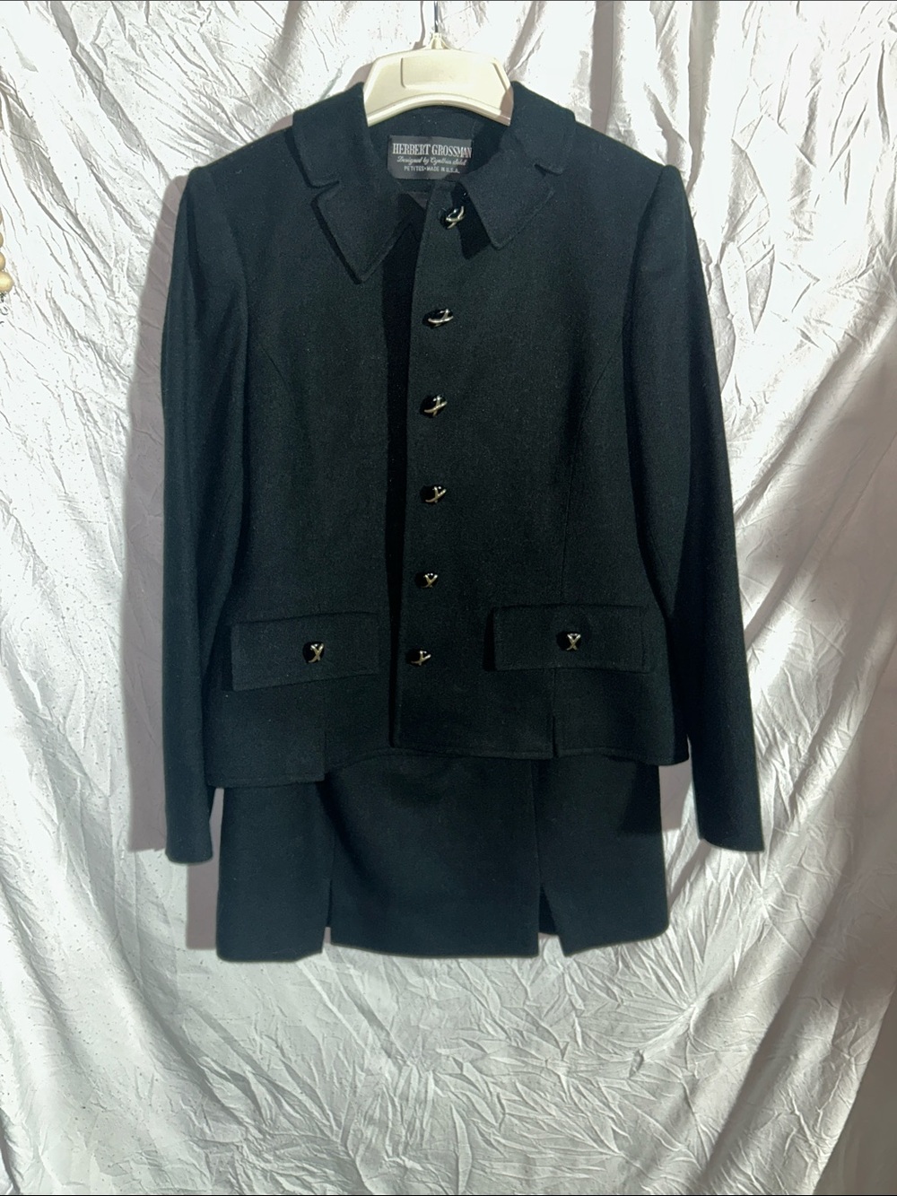 VIntage Herbert Grossman Black Wool Pea Coat - Tailored Women's Jacket and skirt
